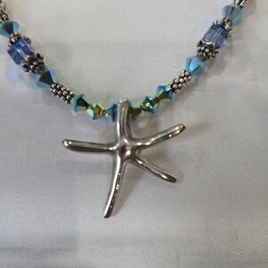 Silver Starfish Necklace with Blue Accents